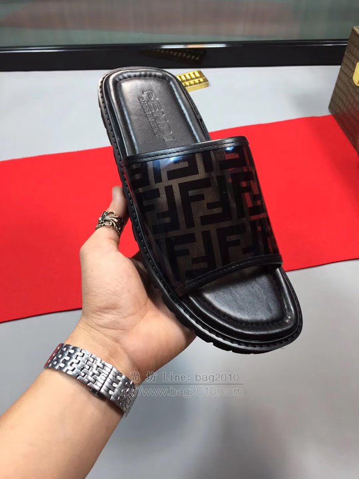 FENDI男鞋 2019新款 芬迪牛皮鞋 男士時尚休閒拖鞋  jpx2046